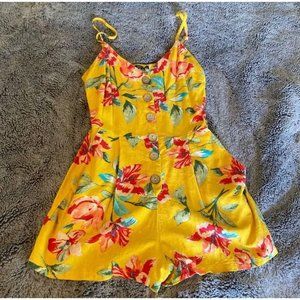 Lily Rose Women’s Romper Size XS Yellow Red Linen Sleeveless Strappy